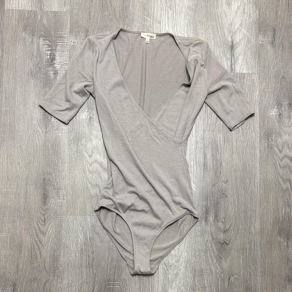 Light Gray Wrap-Front Bodysuit Aritzia Wilfred Free